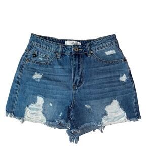 KanCan Medium Wash Distressed Frayed Hem Women Shorts XS